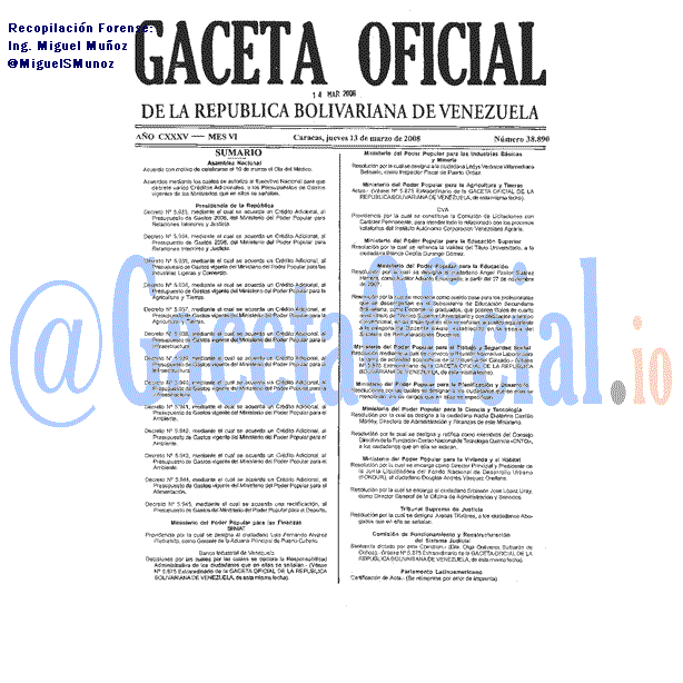 Gaceta Oficial 38890 del 13 Marzo 2008