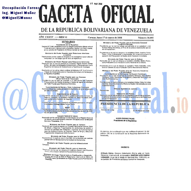 Gaceta Oficial 38892 del 17 Marzo 2008