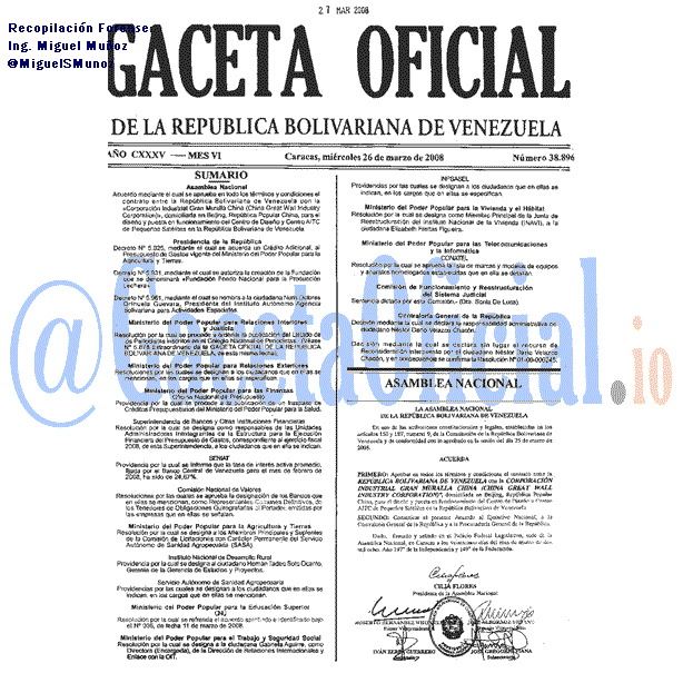Gaceta Oficial 38896 del 26 Marzo 2008
