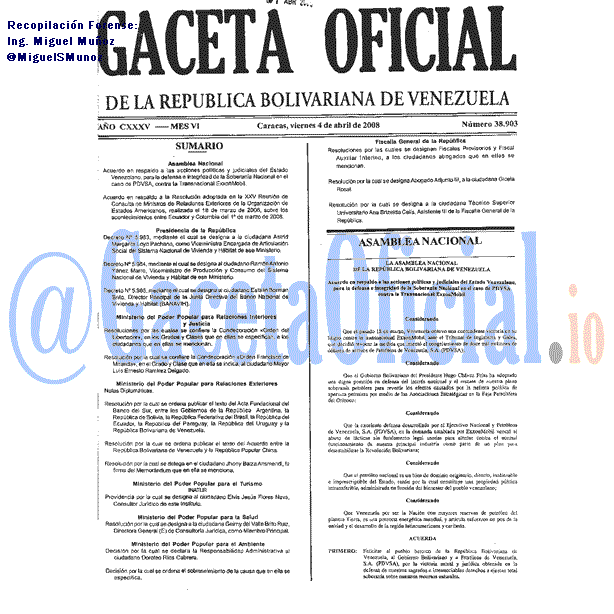 Gaceta Oficial 38903 del 4 Abril 2008