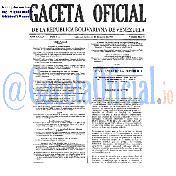 Gaceta Oficial 38940 del 28 Mayo 2008