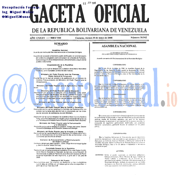 Gaceta Oficial 38942 del 30 Mayo 2008