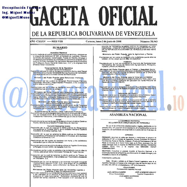 Gaceta Oficial 38943 del 2 Junio 2008