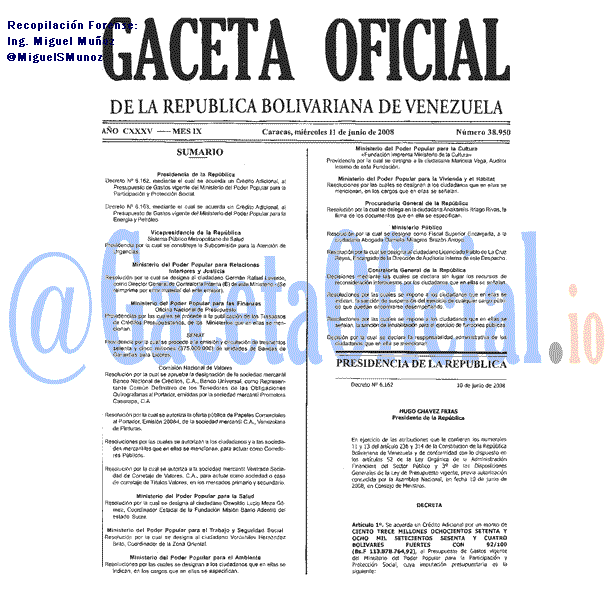 Gaceta Oficial 38950 del 11 Junio 2008