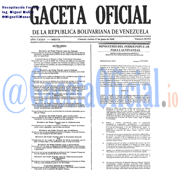 Gaceta Oficial 38952 del 13 Junio 2008