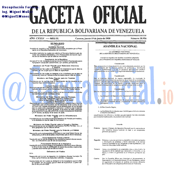 Gaceta Oficial 38956 del 19 Junio 2008