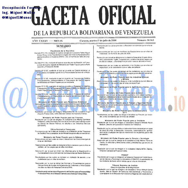 Gaceta Oficial 38963 del 1 Julio 2008