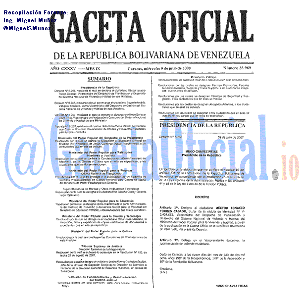 Gaceta Oficial 38969 del 9 Julio 2008