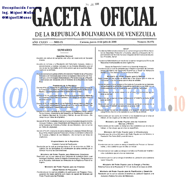 Gaceta Oficial 38970 del 10 Julio 2008