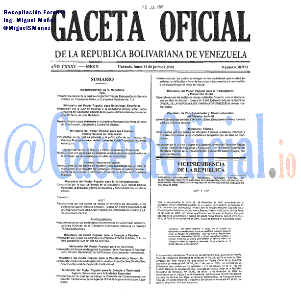 Gaceta Oficial 38972 del 14 Julio 2008