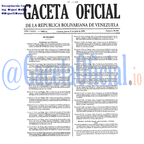 Gaceta Oficial 38984 del 31 Julio 2008