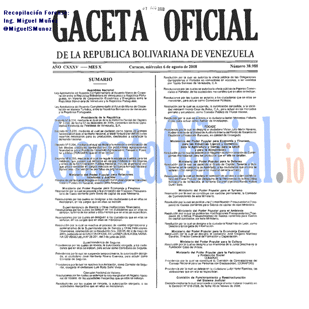 Gaceta Oficial 38988 del 6 Agosto 2008