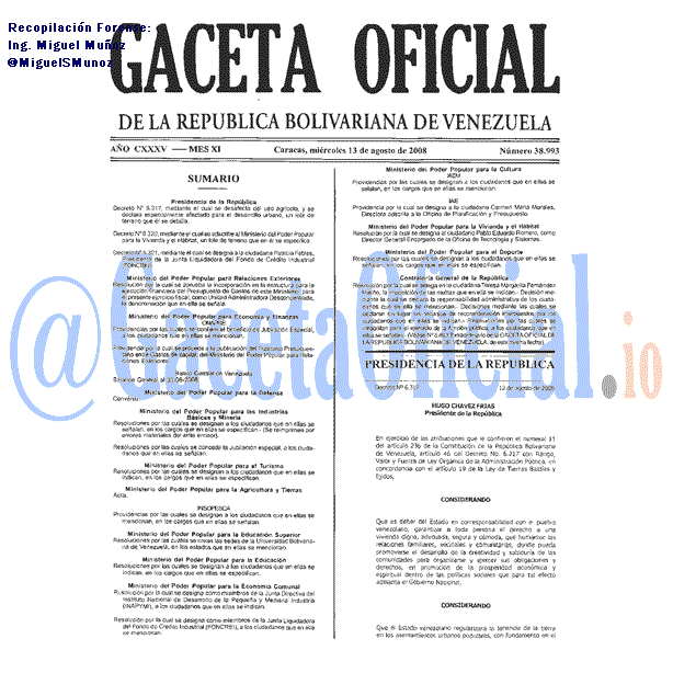 Gaceta Oficial 38993 del 13 Agosto 2008