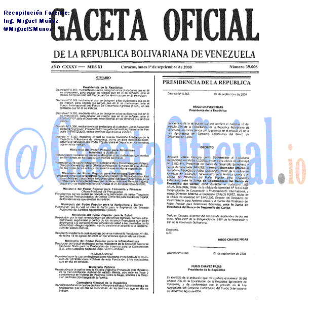 Gaceta Oficial 39006 del 1 Septiembre 2008