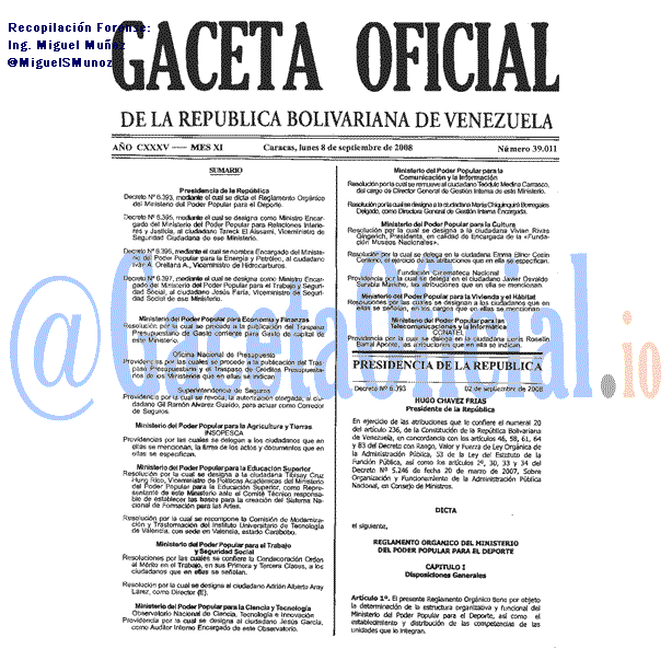 Gaceta Oficial 39011 del 8 Septiembre 2008