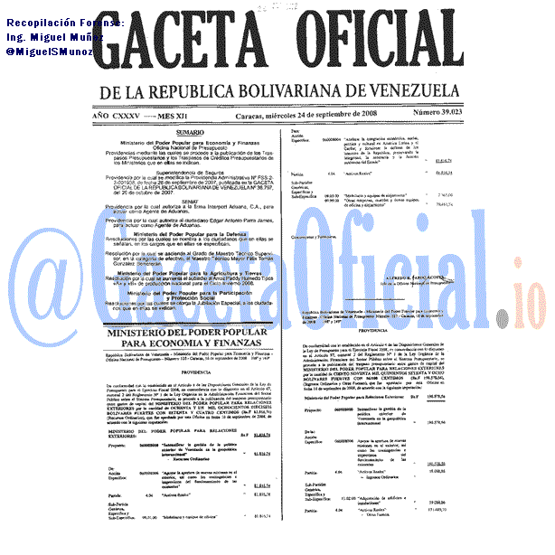 Gaceta Oficial 39023 del 24 Septiembre 2008