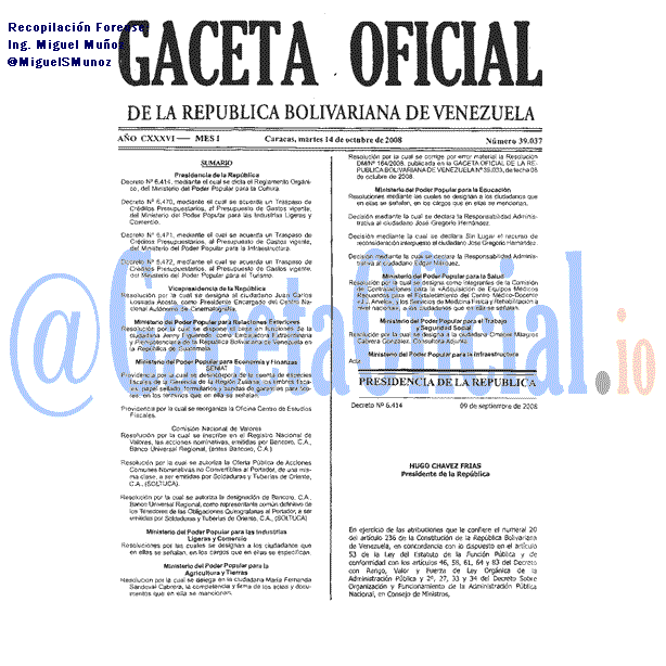 Gaceta Oficial 39037 del 14 Octubre 2008