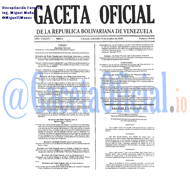 Gaceta Oficial 39038 del 15 Octubre 2008