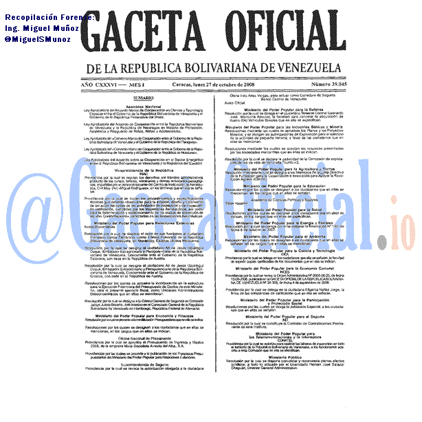 Gaceta Oficial 39045 del 27 Octubre 2008