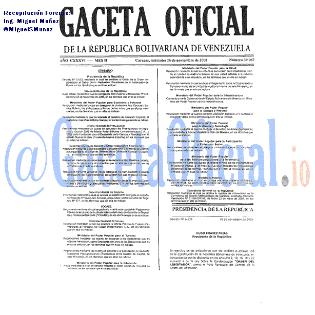 Gaceta Oficial 39067 del 26 Noviembre 2008