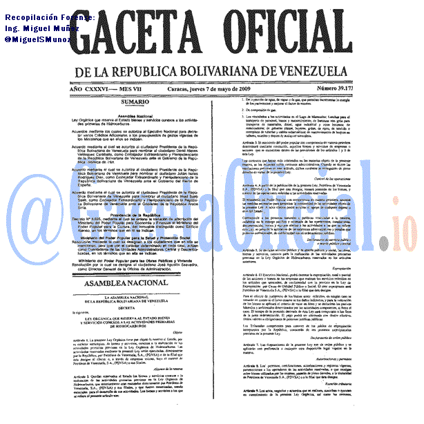 Gaceta Oficial 39173 del 7 Mayo 2009
