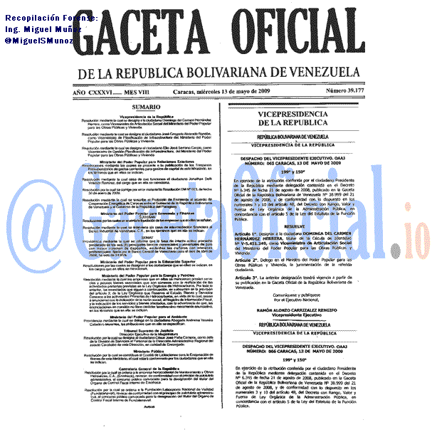 Gaceta Oficial 39177 del 13 Mayo 2009