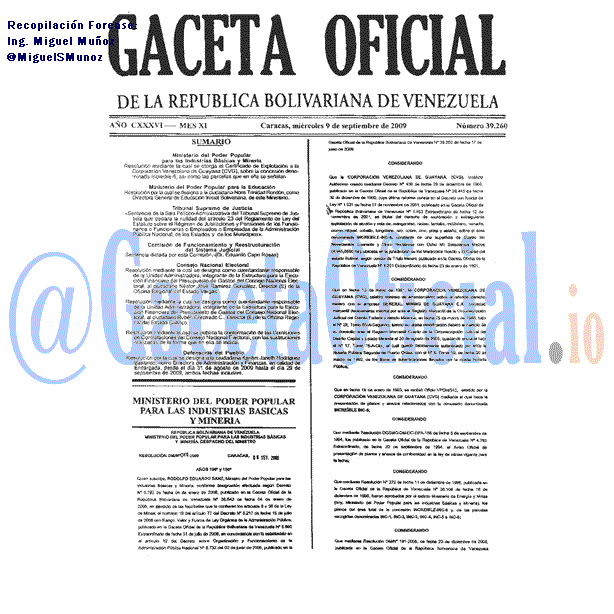 Gaceta Oficial 39260 del 9 Septiembre 2009
