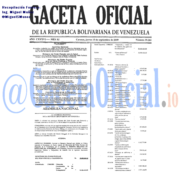 Gaceta Oficial 39261 del 10 Septiembre 2009