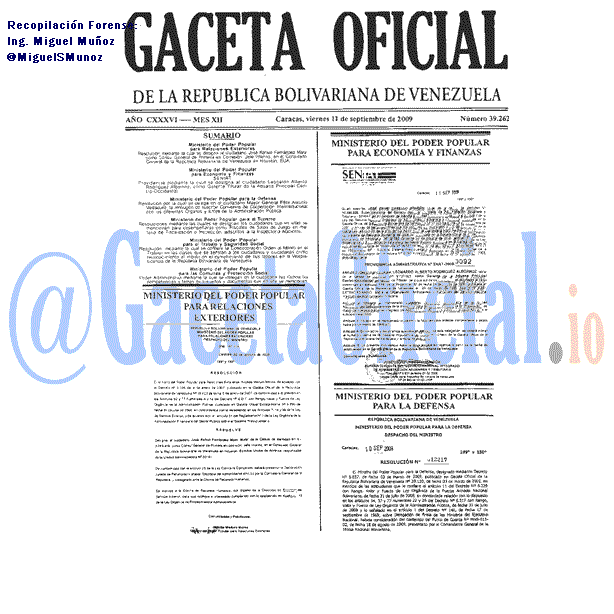 Gaceta Oficial 39262 del 11 Septiembre 2009