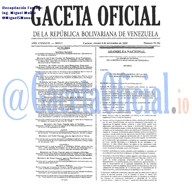 Gaceta Oficial 39301 del 6 Noviembre 2009