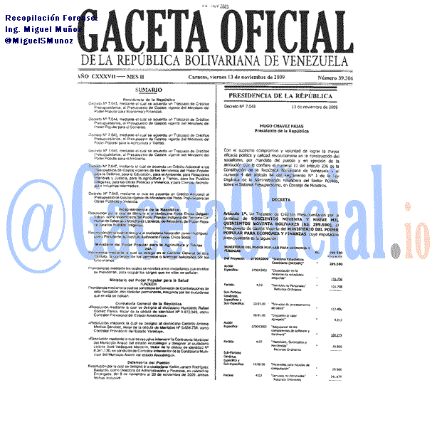 Gaceta Oficial 39306 del 13 Noviembre 2009