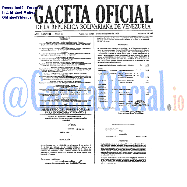 Gaceta Oficial 39307 del 16 Noviembre 2009