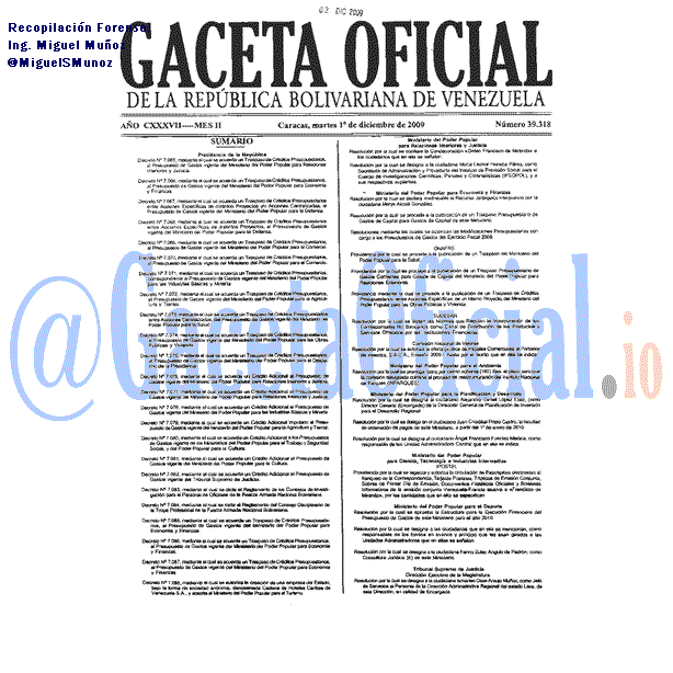Gaceta Oficial 39318 del 1 Diciembre 2009