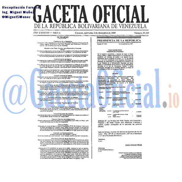 Gaceta Oficial 39319 del 2 Diciembre 2009
