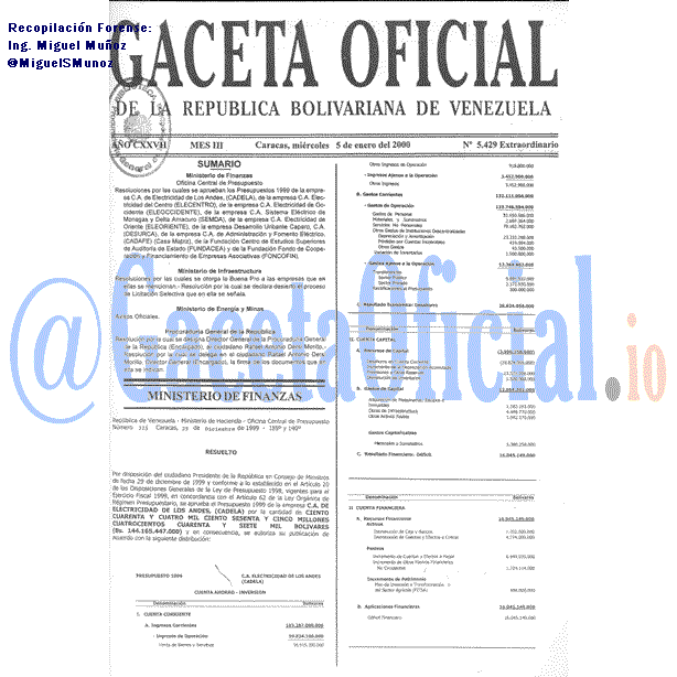 Gaceta Oficial 5429 del 5 Enero 2000