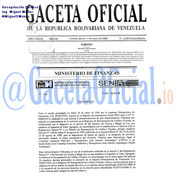 Gaceta Oficial 5430 del 6 Enero 2000