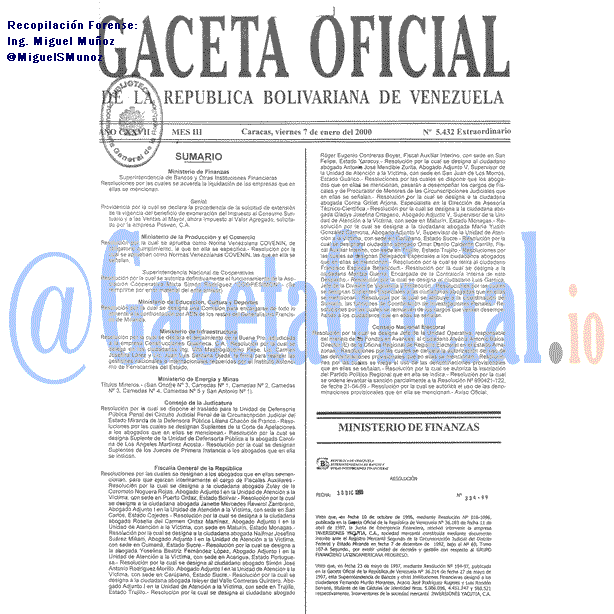 Gaceta Oficial 5432 del 7 Enero 2000