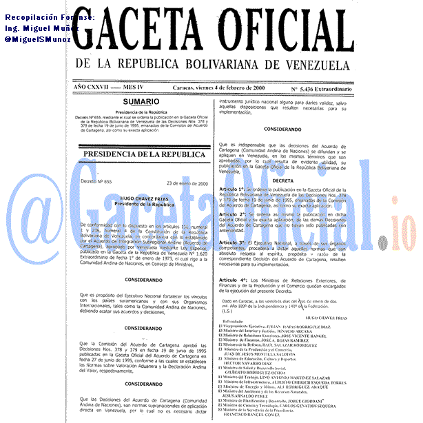 Gaceta Oficial 5436 del 4 Febrero 2000