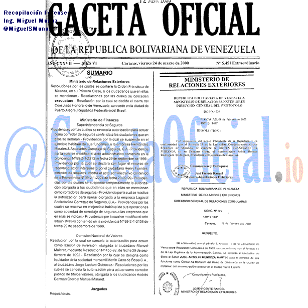 Gaceta Oficial 5451 del 24 Marzo 2000