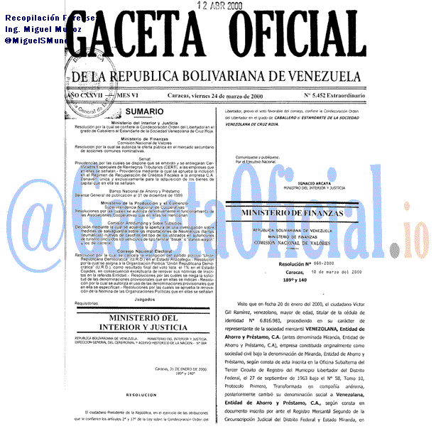Gaceta Oficial 5452 del 24 Marzo 2000
