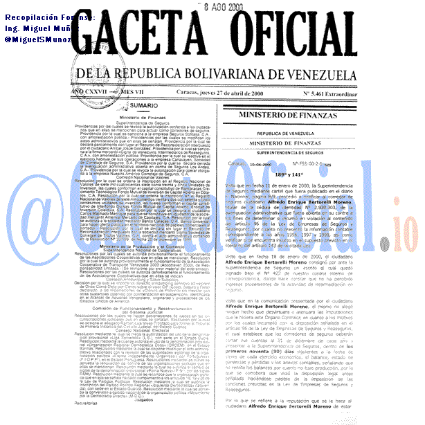Gaceta Oficial 5461 del 27 Abril 2000