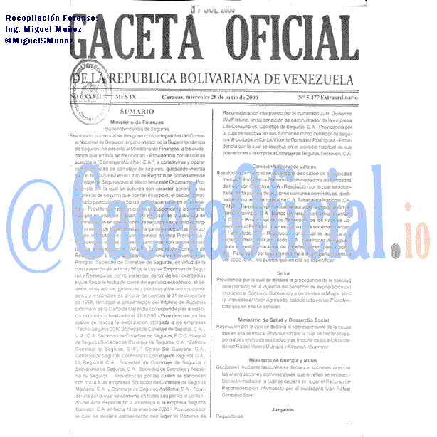Gaceta Oficial 5477 del 28 Junio 2000
