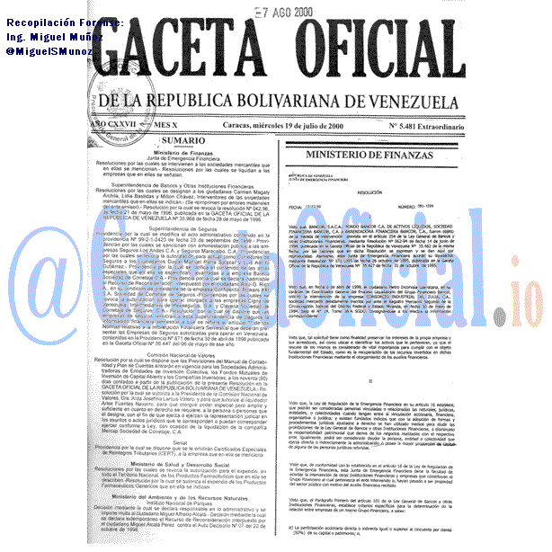 Gaceta Oficial 5481 del 19 Julio 2000