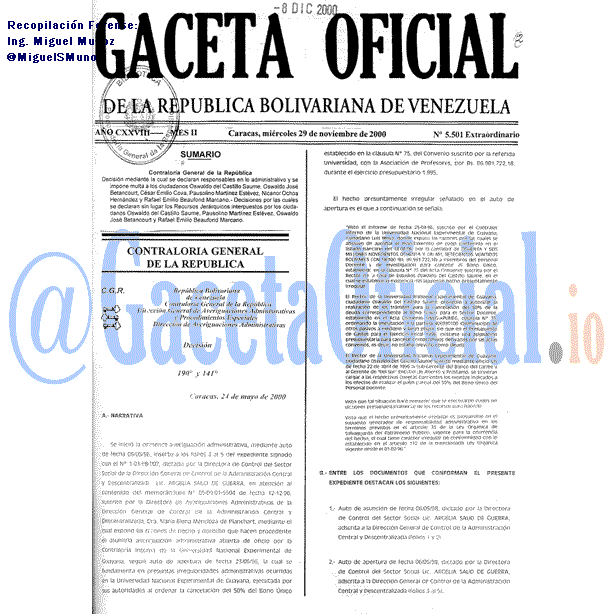 Gaceta Oficial 5501 del 29 Noviembre 2000