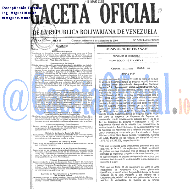 Gaceta Oficial 5502 del 6 Diciembre 2000
