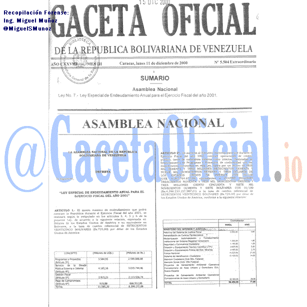 Gaceta Oficial 5504 del 11 Diciembre 2000