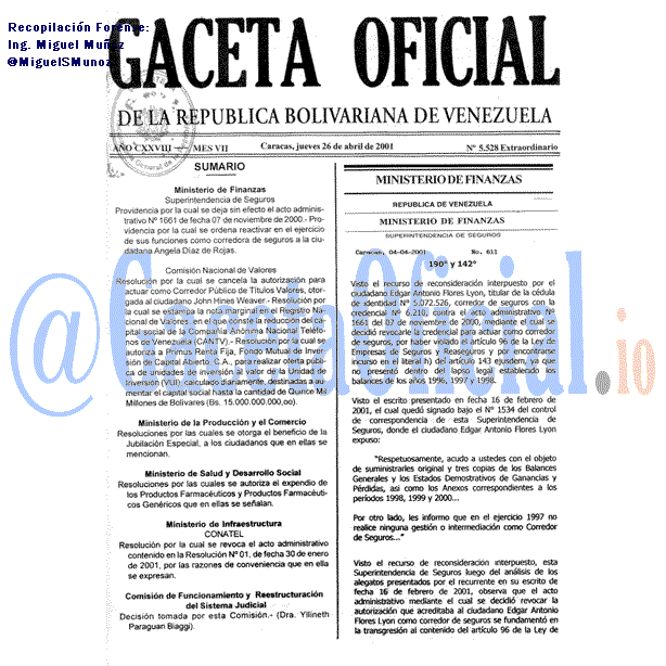 Gaceta Oficial 5528 del 26 Abril 2001