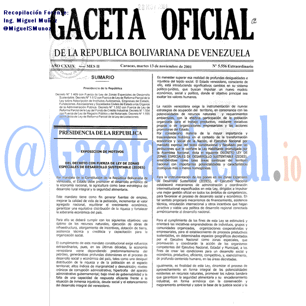 Gaceta Oficial 5556 del 13 Noviembre 2001