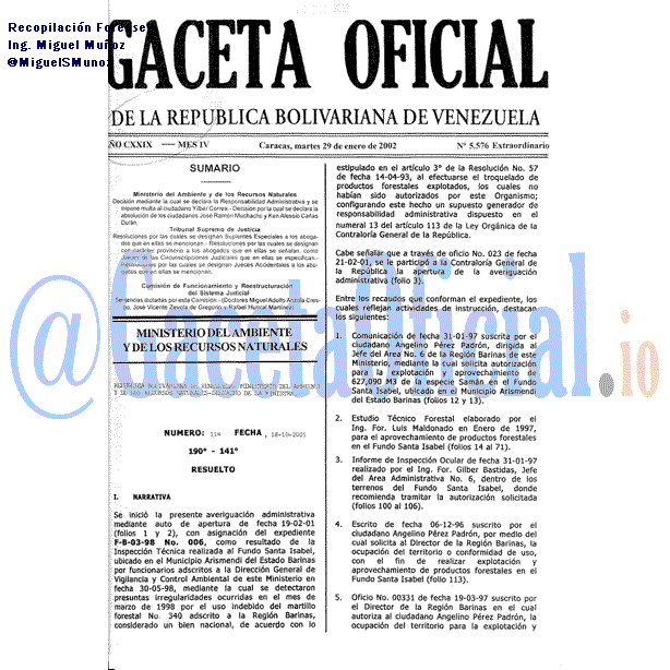 Gaceta Oficial 5576 del 29 Enero 2002