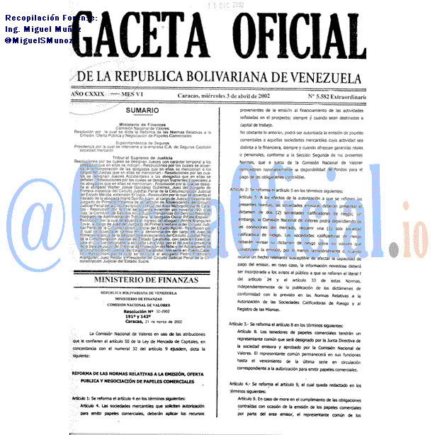 Gaceta Oficial 5582 del 3 Abril 2002